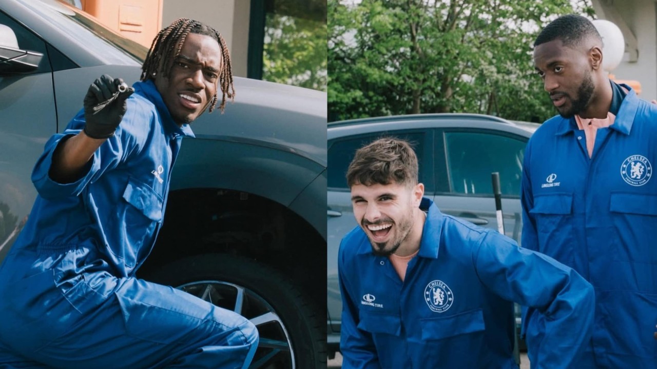 Chelsea trio try their hand at changing car tyres with hilarious results