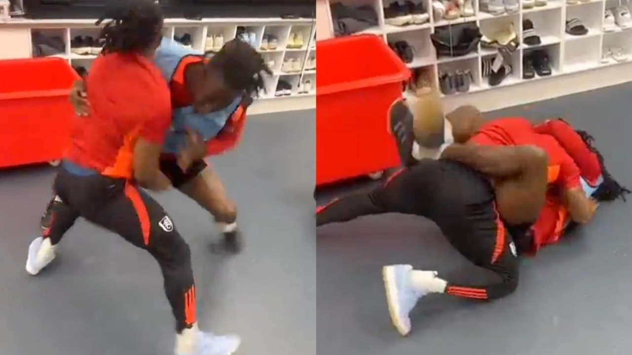 Fulham duo Adama Traore and Calvin Bassey go toe-to-toe in hilarious wrestling match