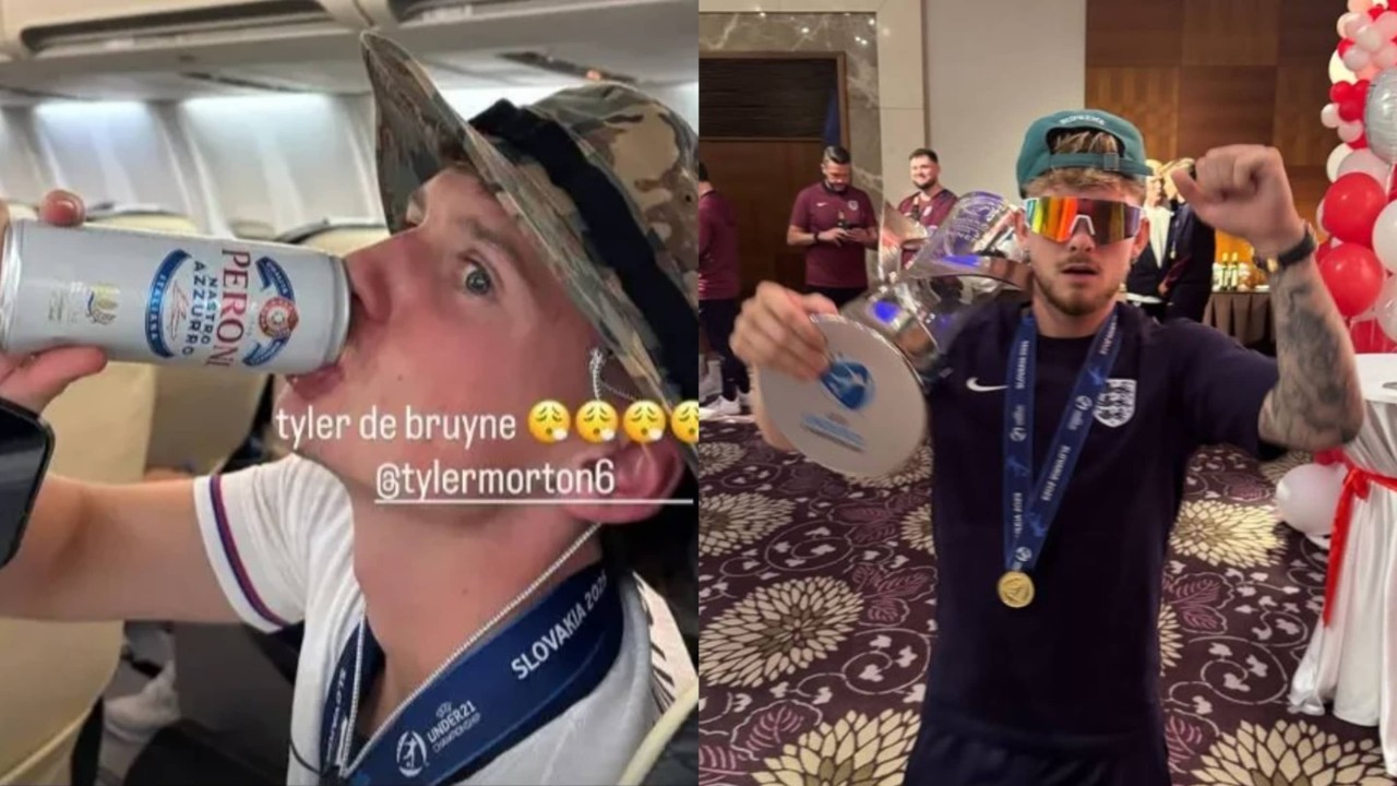 England Under-21s celebrate European Championship success in style